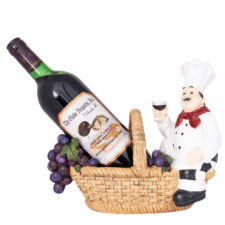 11 Inches Wide x 9 1/4 Inches High Chef with Grape Basket Wine Bottle Holder