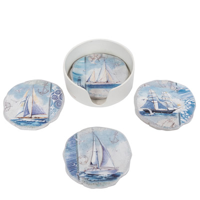 4 1/4 Inches Wide Sailboats Coaster Set