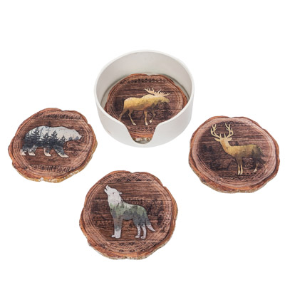 4 1/4 Inches Wide Woodland Animals Coaster Set