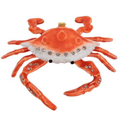 4 Inches W x 1 1/2 Inches H Bejeweled Crab Shaped Trinket Box