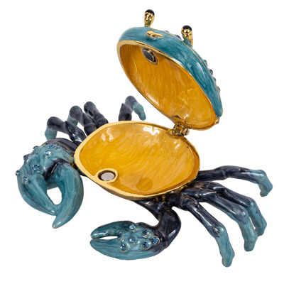 4 Inches Wide x 3/4 Inches High Bejeweled Crab Shaped Trinket Box