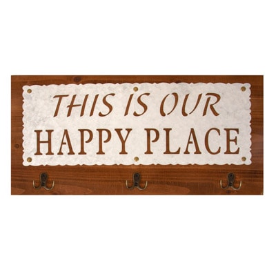 23 1/2 Inches Wide Happy Place Sign with Hooks