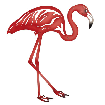 26 1/4 Inches High x 24 Inches Wide Powder Coated Laser Cut Metal Wall Pink Flamingo