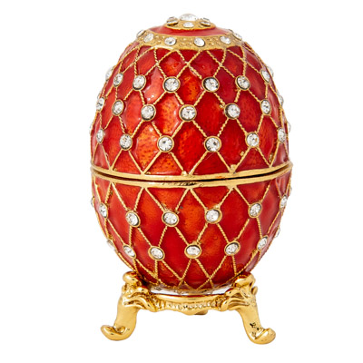 2 1/2 Inches High Bejeweled Red Egg Trinket Box