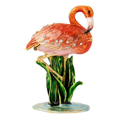 3 1/4 Inches High Bejeweled Flamingo Shaped Trinket Box