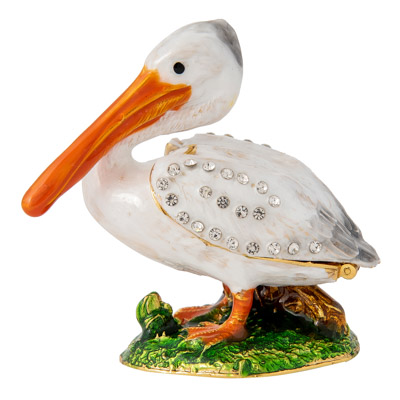 2 3/4 Inches High Bejeweled Pelican Shaped Trinket Box