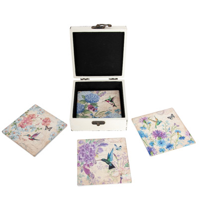 4 1/4 Inches Wide Hummingbirds Square Coaster Set