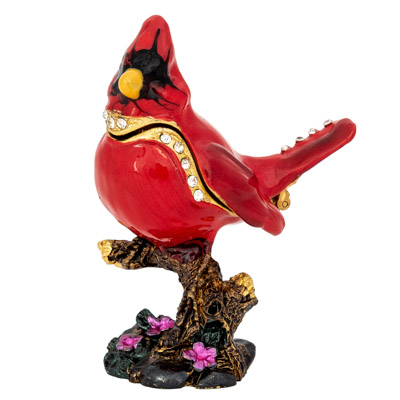 2 3/4 Inches High Bejeweled Cardinal Shaped Trinket Box
