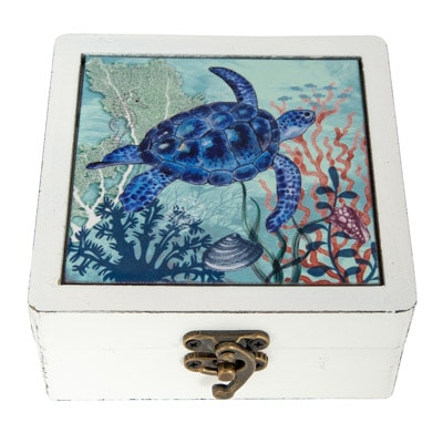 Wood & Ceramic Sea Turtle Box