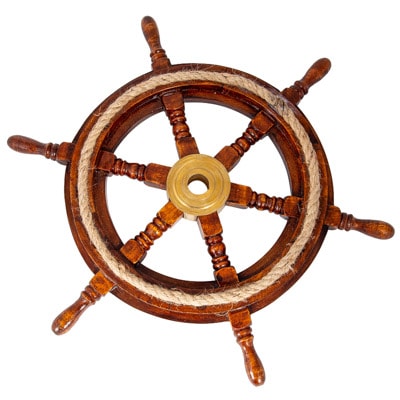 18 Inches Wide Wood, Rope, and Brass Ship's Wheel
