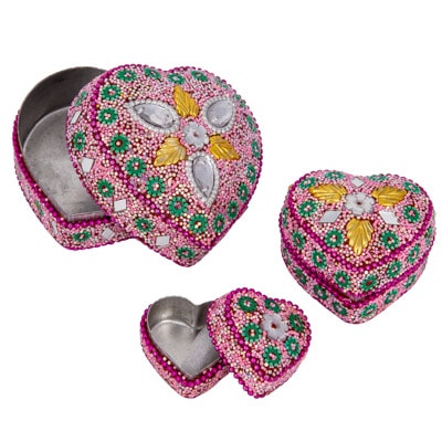 Set of Jeweled Heart Shaped Trinket Boxes