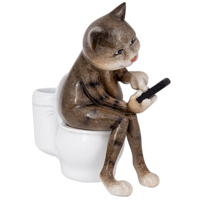 5 Inches High Cat Texting on Toilet Figurine