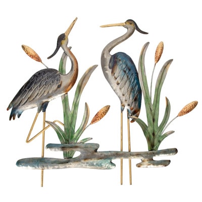25 1/2 Inches Wide x 23 1/2 Inches High Metal Heron Pair Wall Hanging