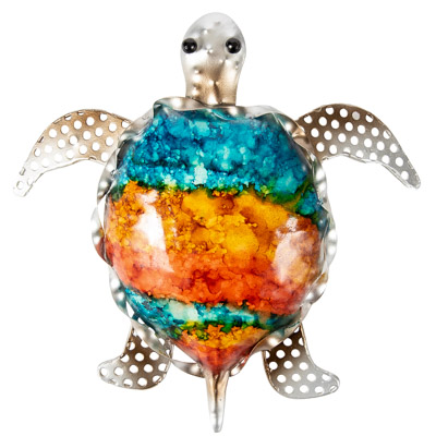 7 3/4 Inches High Colorful Metal Wall Turtle