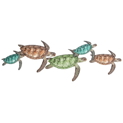 46 1/2 Inches Wide x 17 Inches High Colorful Racing Sea Turtles Wall Decor