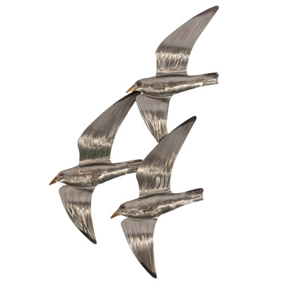19" High x 10" Wide Flock of Silvery Wall Seagulls