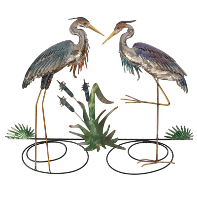 23 Inches High x 20 Inches Wide Metal Crane Pair Wall Hanging