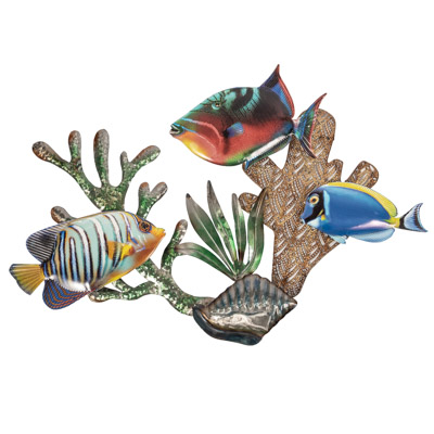 29 Inches Wide x 19 Inches High Coral Reef Fish Metal Wall Decoration