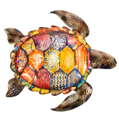 18 Inches Wide x 17 3/4 Inches High Colorful Metal Wall Sea Turtle