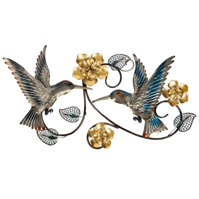 31 1/2 Inches Wide x 17 1/2 Inches High Metal Hummingbirds and Flowers Wall Decor