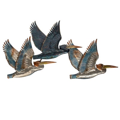 39 1/2 Inches Wide x 20 1/4 Inches High Three Flying Pelicans Wall Decor