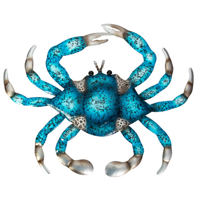 16 1/2 Inches Wide Blue and Silver Metal Wall Crab