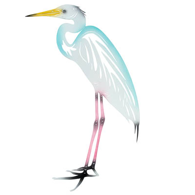 31 Inches High x 21 1/4 Inches Wide Powder Coated Laser Cut Metal Heron Wall Hanging