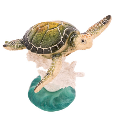 5 1/2 Inches High Green Turtle on Coral