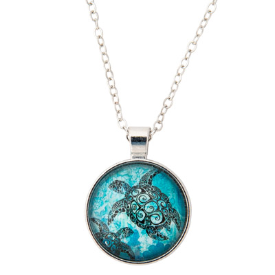 Round Pendant Sea Turtle Necklace