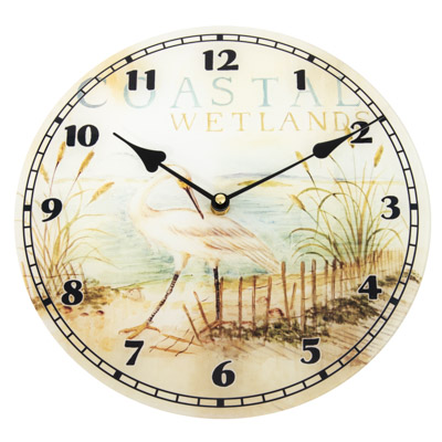11 3/4 Inches Diameter Coastal Wetlands Glass Wall Clock