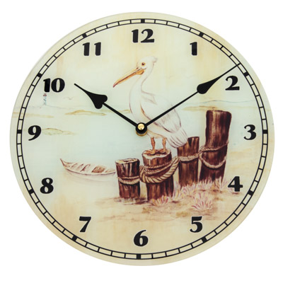 Pelican on Posts Glass Wall Clock