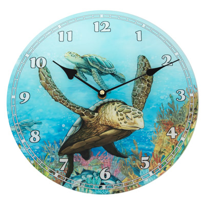 11 3/4 Inches Diameter Glass Sea Turtles Wall Clock