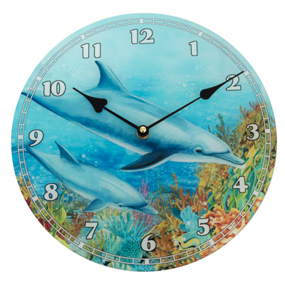 Glass Dolphins Wall Clock
