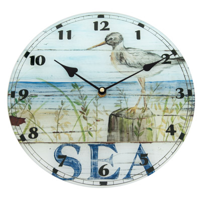 Glass Shore Bird Sea Clock