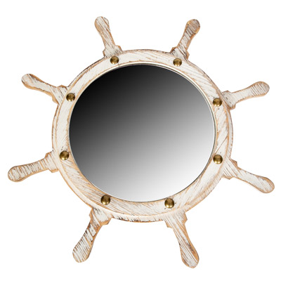 18 Inches Diameter Rustic White Ship Wheel Wall Mirror