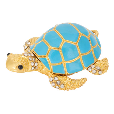 2 3/4 Inches Long Bejeweled Turtle Shaped Trinket Box