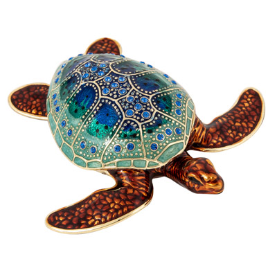 3 1/2 Inches Long Bejeweled Turtle Shaped Trinket Box