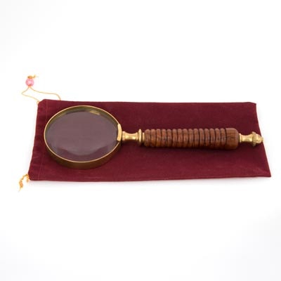 Brass and Wood Magnifier with Pouch