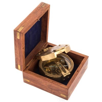 2 3/4 Inches Wide Brass Compass with Wood Box