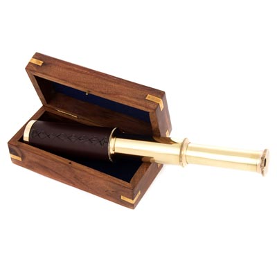 10 Inches Long Brass Telescope in Wood Box