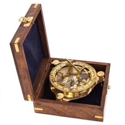 Brass Sundial Compass in Case