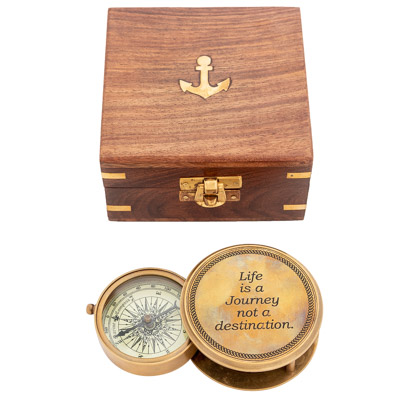 2 5/8 Inches Wide Compass Antique Brass Journey Compass in Wood Box