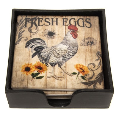4 1/2 Inches Wide Roosters Square Coaster Set