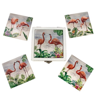 Square Flamingo Coaster Set