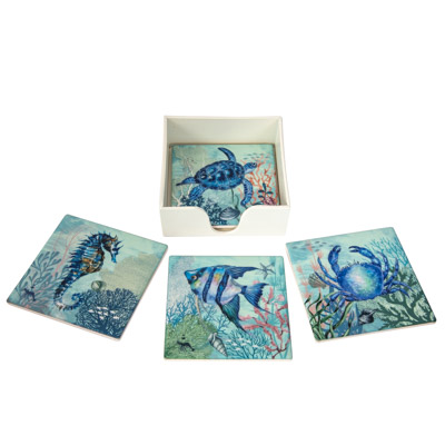 Square Sealife Coaster Set