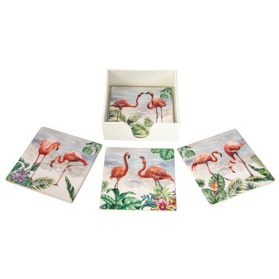 Square Flamingo Coaster Set