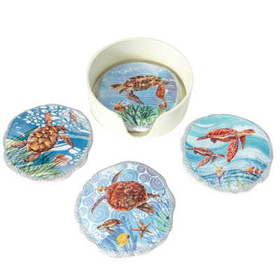 4 1/4 Inches Wide Sea Turtles Coaster Set