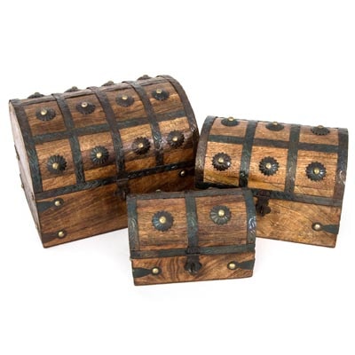 Set of 3 Wooden Pirate Chests