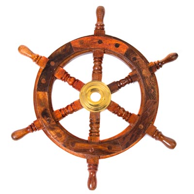 12 Inch Wood and Brass Ship Wheel