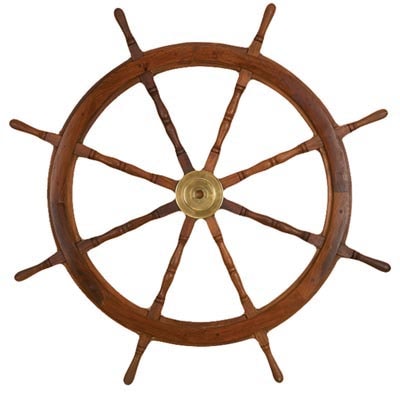 60 Inch Wood and Brass Ship Wheel